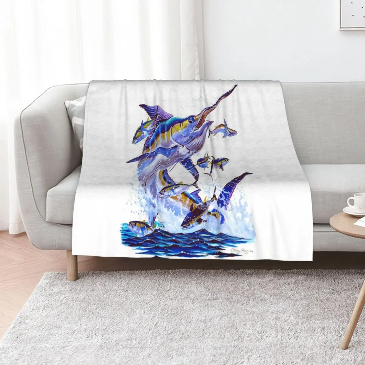 blue marlin and tunas Throw Blanket Hairy christmas decoration Baby Quilt Summer Custom Blankets