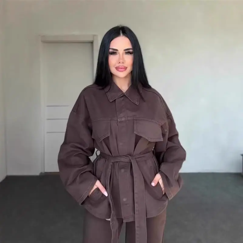 

Casual Lazy Style Long Sleeve Long Dress Set Women's Fashion Autumn 2025 Cross-Border Leisure Wear Comfortable Fit V-Neck But...