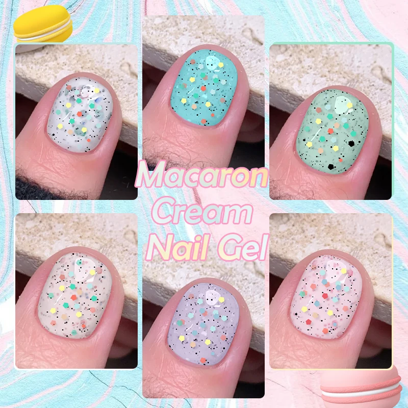 LILYCUTE 7ml Macaron Cream Gel Nail Polish Spring Nud Glitter Sequins Nail Art Varnish Semi Permanant Soak Off UV Gel Manicure