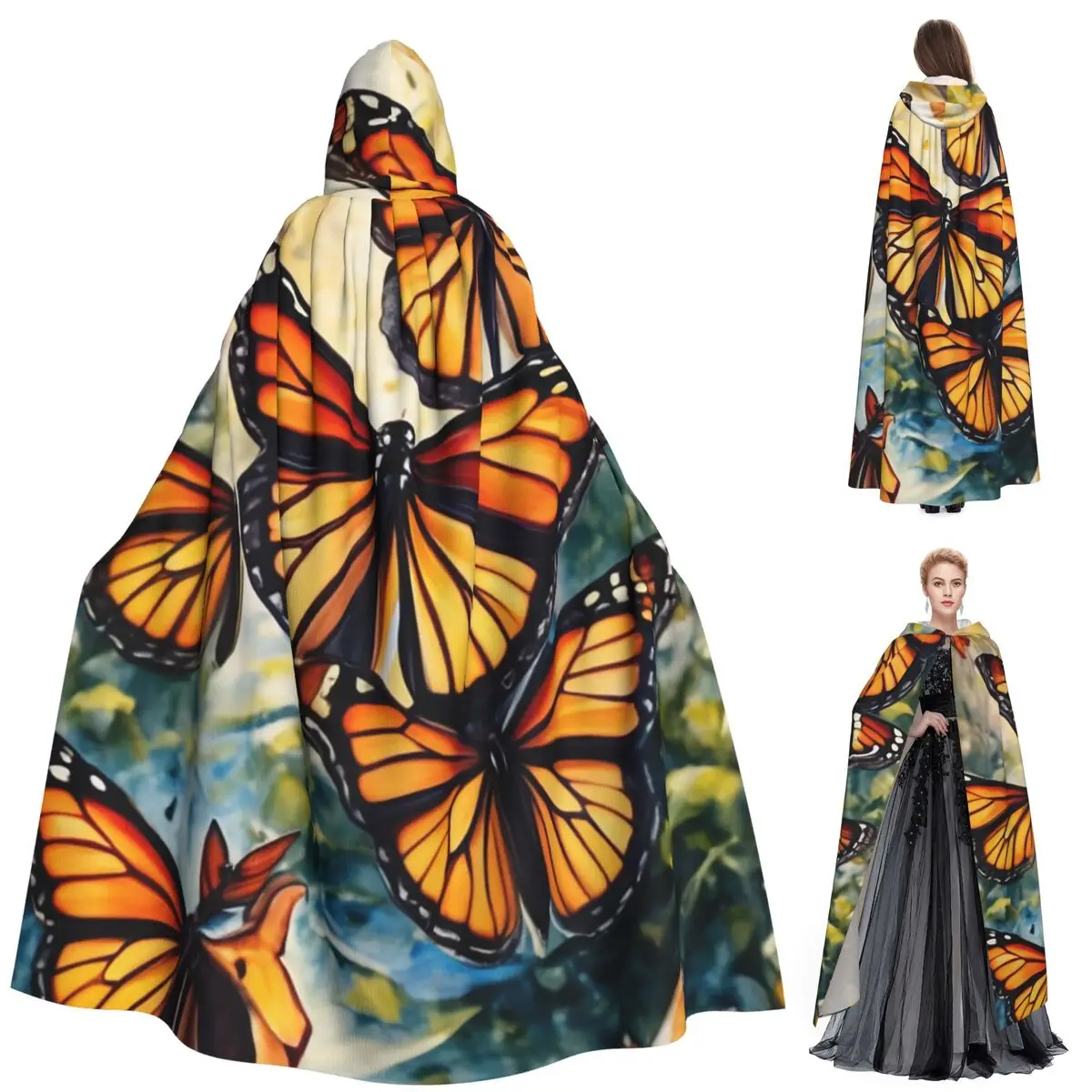 الخيال فراشة طويلة مقنعين عباءة الساحرة القرون الوسطى زي تأثيري كيب هالوين معطف الكبار للجنسين