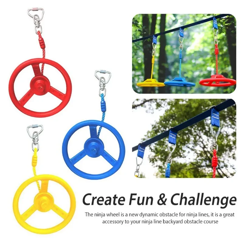 Outdoor Indoor Ninja Wheel Obstacle Course Kit for Kids, Hanging Obstacle with Rope, Training Equipment for Children, Backyard