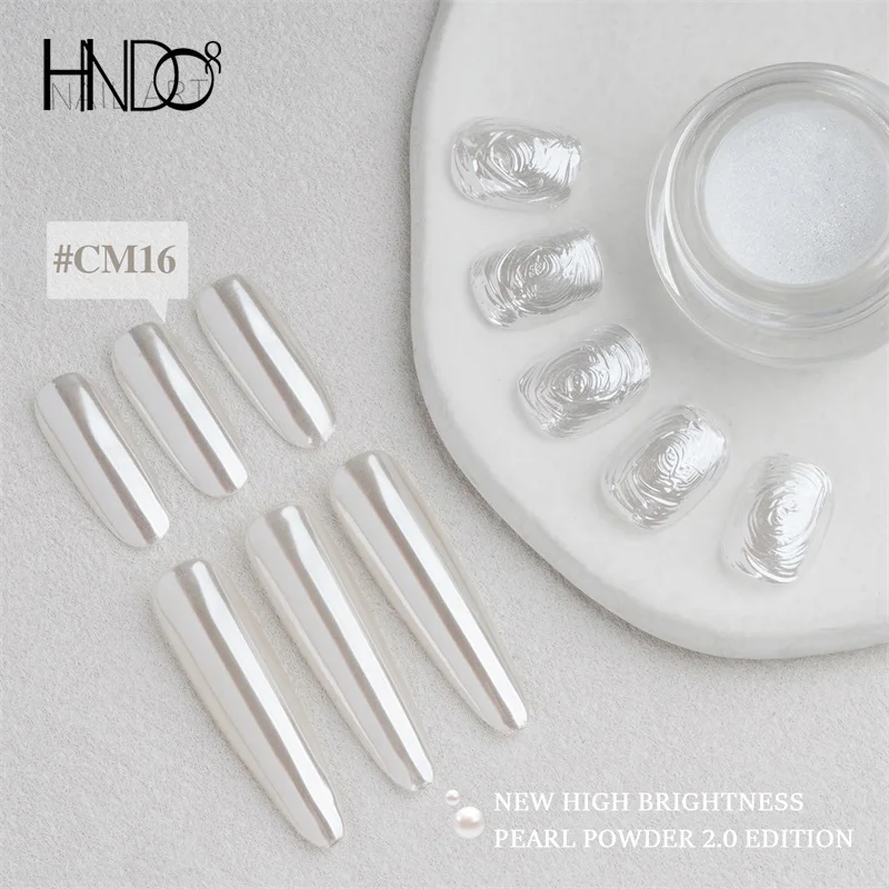 Poudre chromée HNDO super brillante effet miroir blanc nacré, paillettes à frotter pour la décoration des ongles, pigment de manucure CM16 1