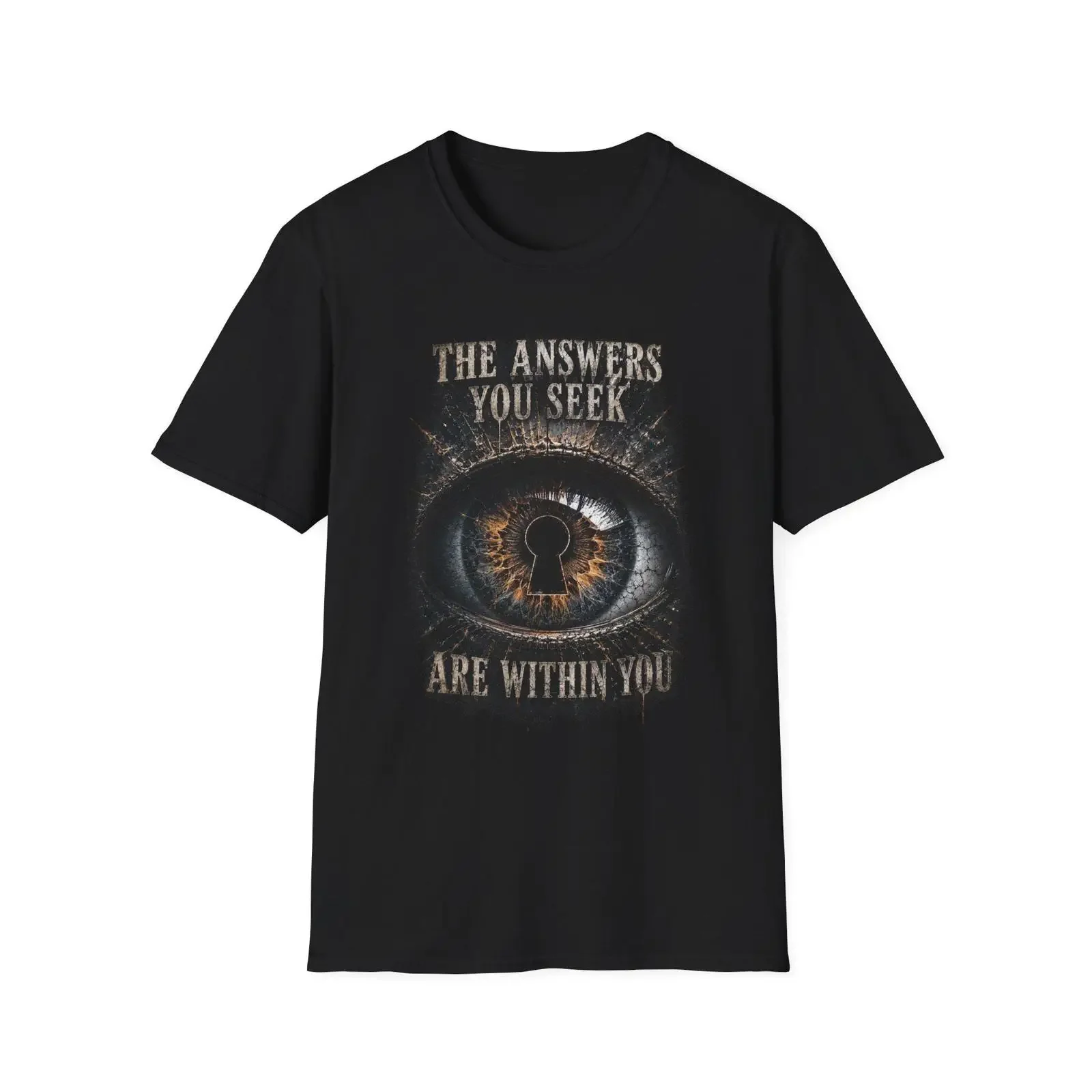 The Answers You Seek T-Shirt mit Augen-Design, mystische Typografie, Vintage-Stil, gewaschen, für Herren, lässig, grafisch, atmungsaktiv, weich