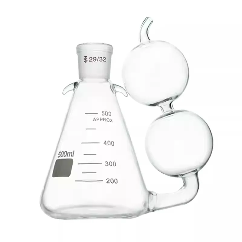 Double ball triangular flask 500ml compound fertilizer distillation device caliber 29 # 24 # gourd receiving bottle constant