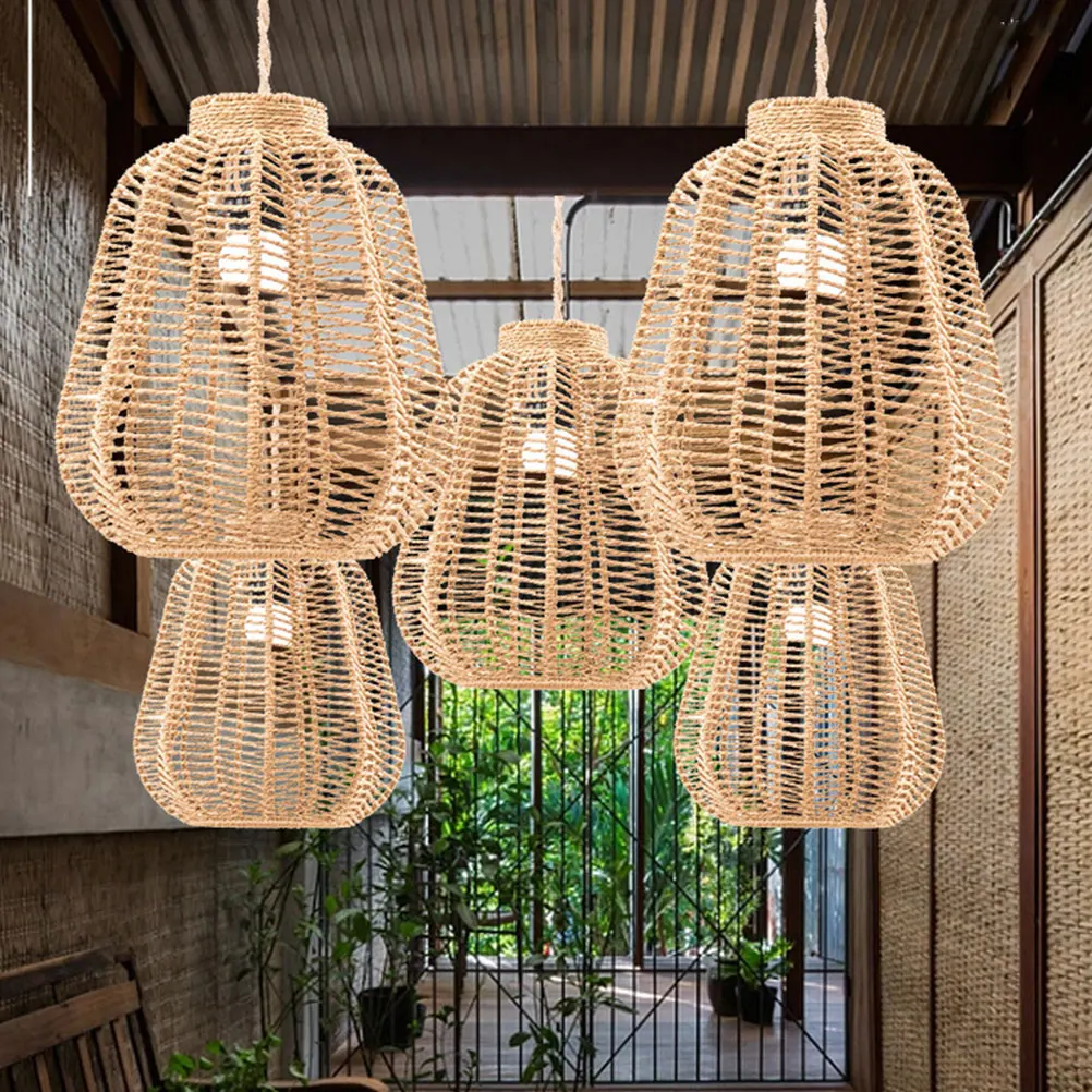

Woven Rattan Lampshade Rustic Vintage Style Decorative Pendant Lamp Shade for Living Room Bedroom Cafe Study Room Chandelier