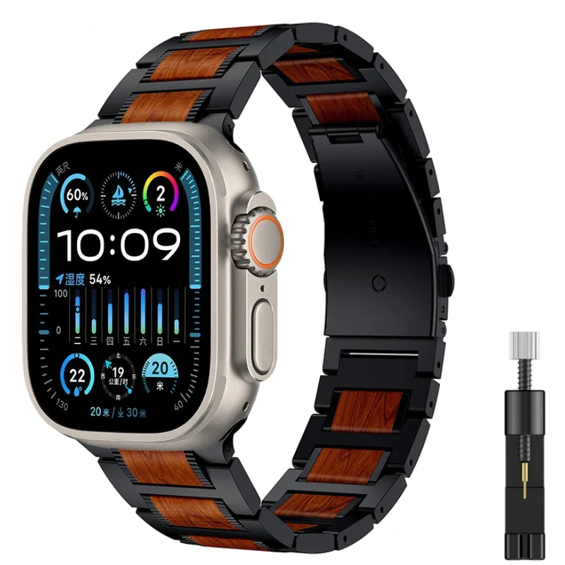 

Деревянный ремешок для Apple Watch Ultra 2 10 9 8 7 6 5 4 SE Браслет из нержавеющей стали iWatch 49 мм 46 мм 42 мм 40 мм 44 мм 41 мм 45 мм Ремешок