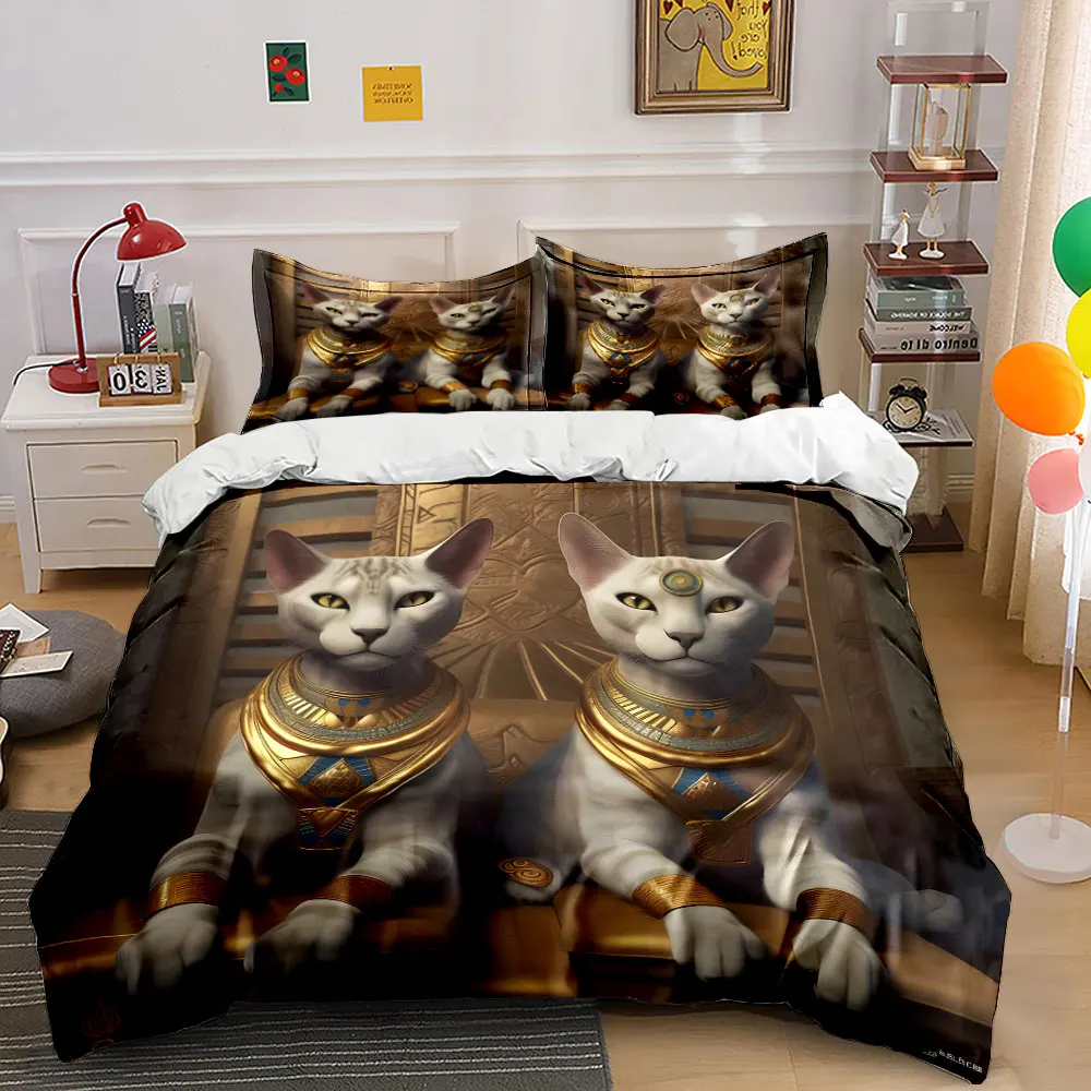 Elegant noble cats in Egyptian style Printed Duvet Cover Set1 Duvet Cover+2 PillowcaseMulti Size Bedroom Bedding Decor