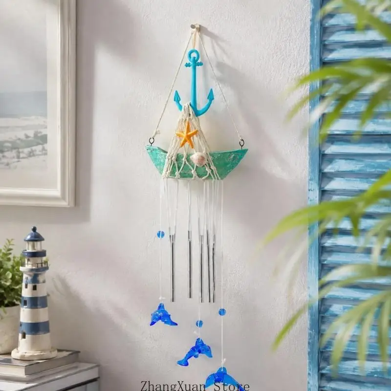 Seilnetz-Segelboot-Glockenspiel mit Delfin-Anhängern und Muschel mit 3 x – Detail 9