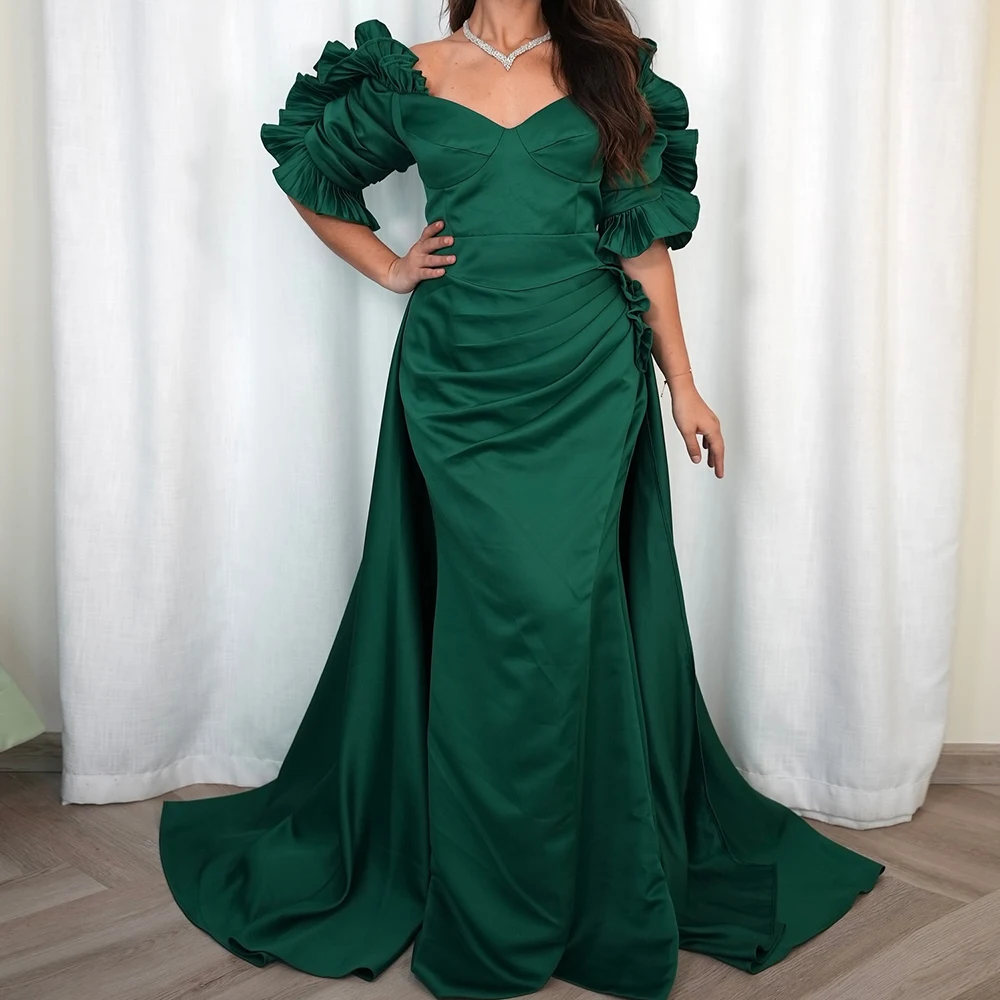 

Customized Mermaid Evening Dresses Floor-length Off The Shoulder Half Sleeve Prom Gown Fashion Ruched Pleat Draped Party Gown