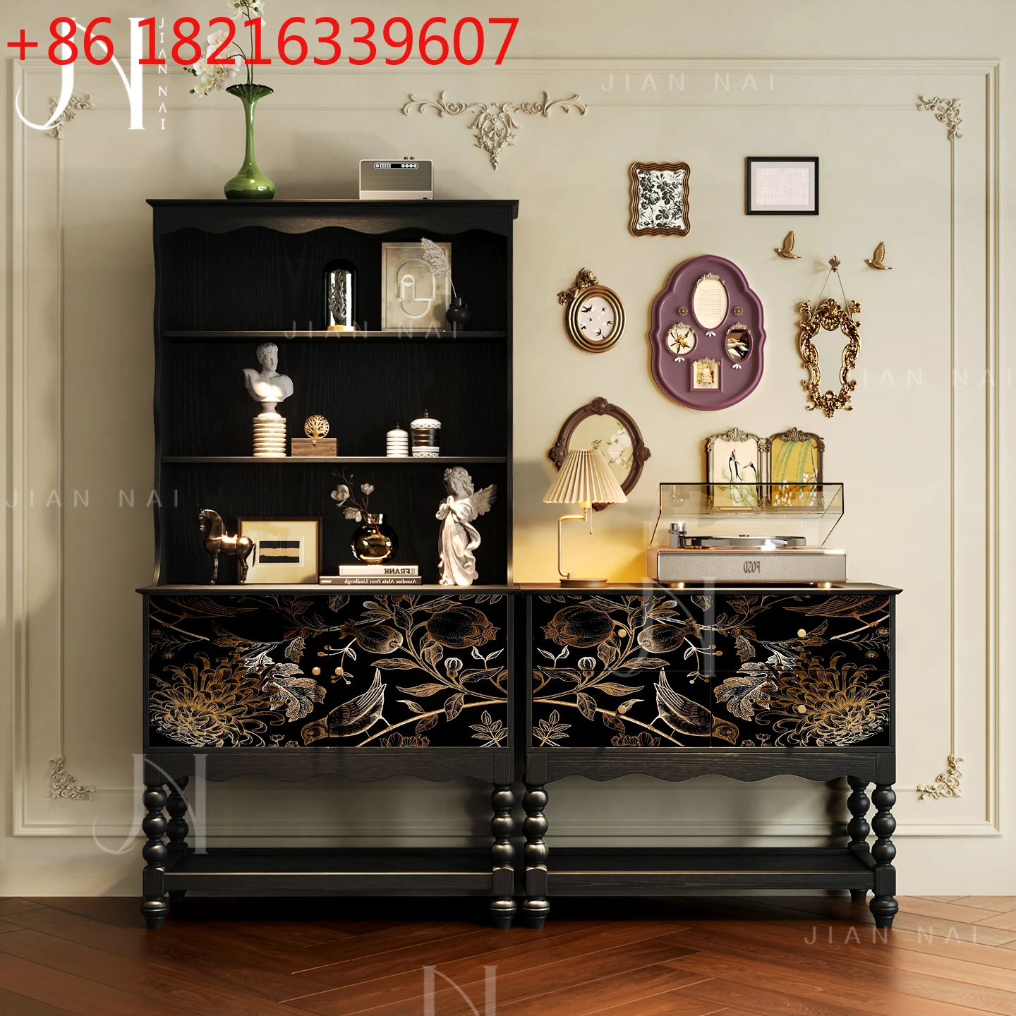 

Французский китайский стиль, живопись цветов и птиц, массив дерева для гостиной у стены, кофейный шкаф, чайный шкаф, витрина