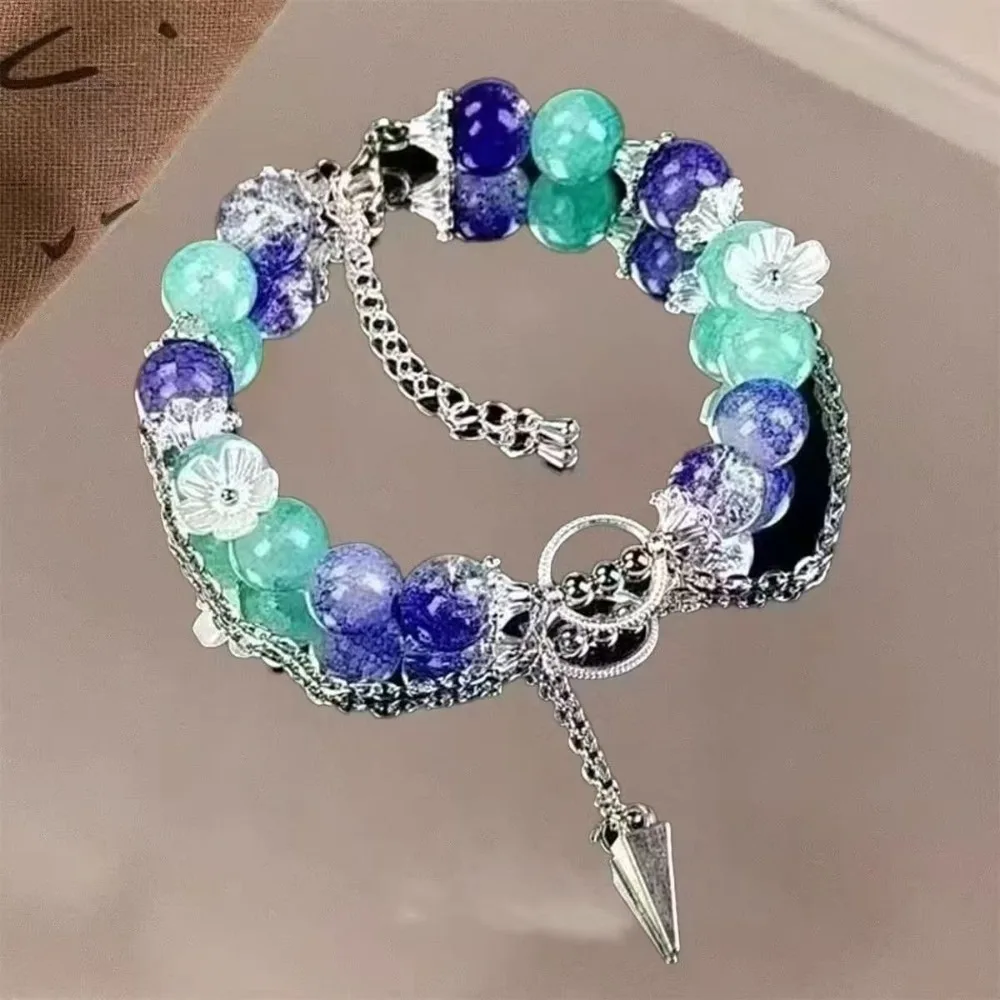 New Feather Pendant Beaded Bracelet Chinese Style Adjustable Length Bead Bracelets Handmade Crystal Bracelet for Girls Women