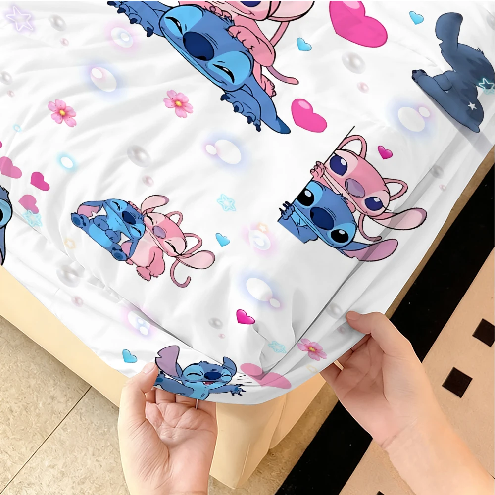 Draps de lit extensibles Disney Stitch, draps de lit double, couvre-lits en velours doux et chaud, housses de matelas, housses de protection de draps,