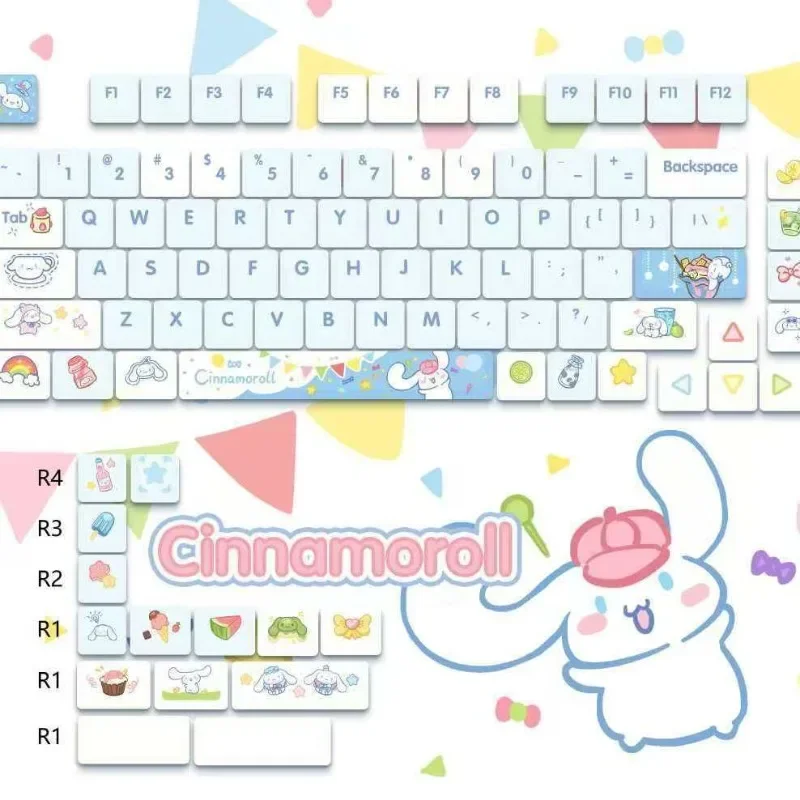 

Sanrio Kawaii Cinnamoroll колпачки для клавиш в мультяшном стиле PBT механическая клавиатура 95 колпачков для клавиш MDA очень милые аксессуары для клавиатуры