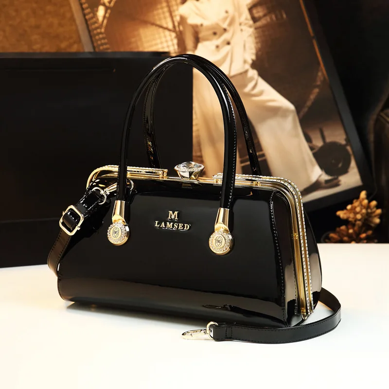 

Patent Leather Women Bag for Middle Age Mothers Large Capacity Crossbody Shiny Diamond Tote Bag
