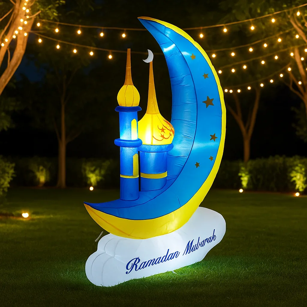 1.5 متر/5FT حفلة لتقوم بها بنفسك ديكور مسلم/الإسلامية الأزرق الأصفر القمر القلعة رمضان نفخ مصباح ليد عيد مبارك ديكور احتفال الصيام #4