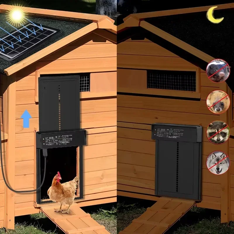2025 New Model Solar Powered Automatic Chicken Coop Door Automatic Solar Timing Light Sensing Anti Pinch Chicken Coop Door