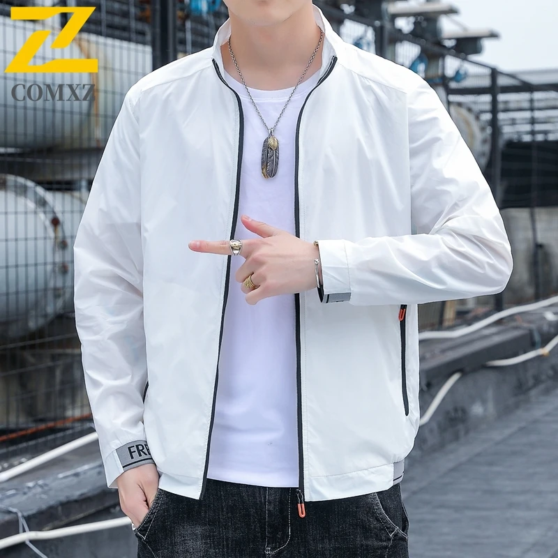 سترة حماية من الأشعة فوق البنفسجية بياقة واقفة للرجال بعامل حماية من الأشعة فوق البنفسجية 50 + معطف جلد بسحاب مع أكمام طويلة قابلة للتنفس لملابس الصيف الواقية من الشمس في الهواء الطلق #5