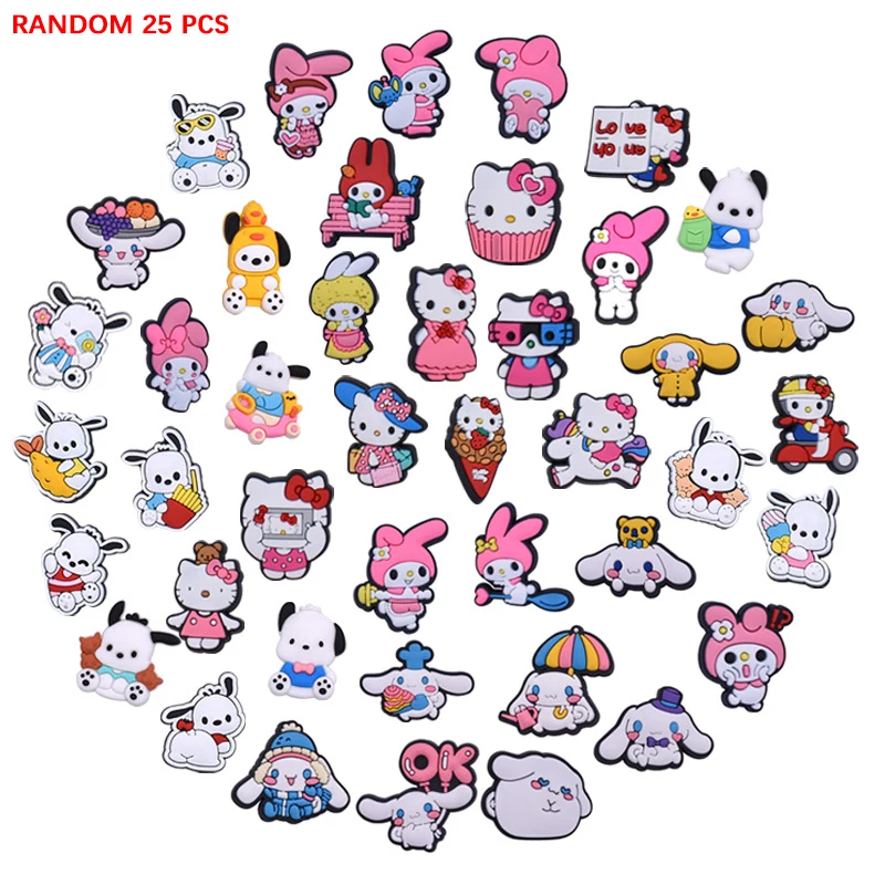 MINISO 15/25/43pcs Sanrio Shoe Decorations Accessories Charms For Clogs Bogg Bag Bubble Slides Sandals, Gift Idea for Birthday