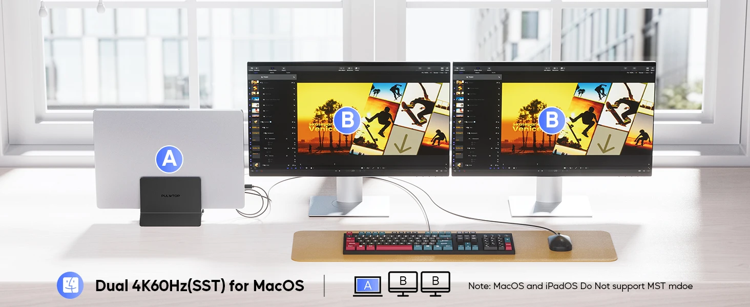 PULWTOP USB-C-Dockingstation für zwei Monitore, mit 2 HDMI 4K, USB C 10Gbps, USB A 5Gbps, USB A 2.0, Ethernet, für Laptops mit Typ-C-Anschluss – Detail 3