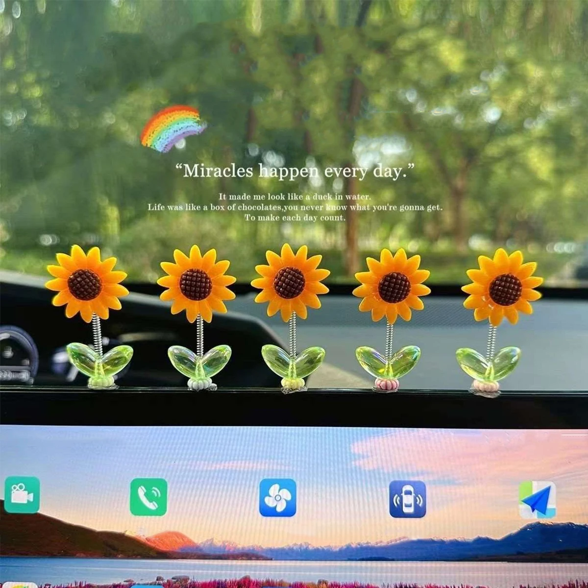 3/5pcs Sunflower Bobblehead Car Decor, Cute Spring Swing Ornament for Rearview Mirror & Dashboard