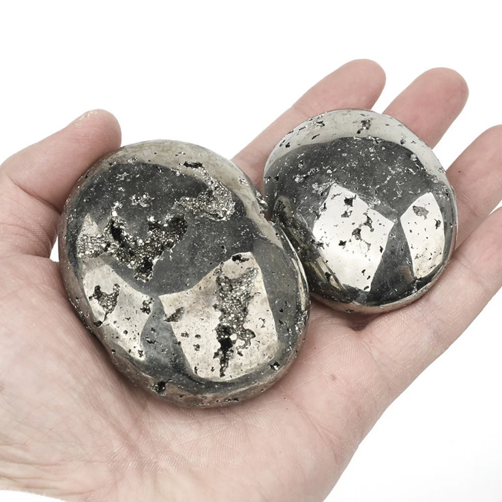 Natural Pyrite Palm Stone Pocket Worry Stones Polished Oval Shaped Chakra Healing Crystal Mineral Collectibles Home Decor