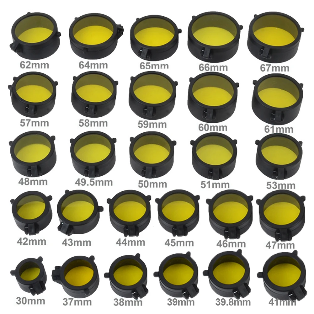 

30-69MM Transparent Lens Cover Flip Up Quick Spring Protection Cap Yellow Objective Lense Lid for Gun Calibe Accessories