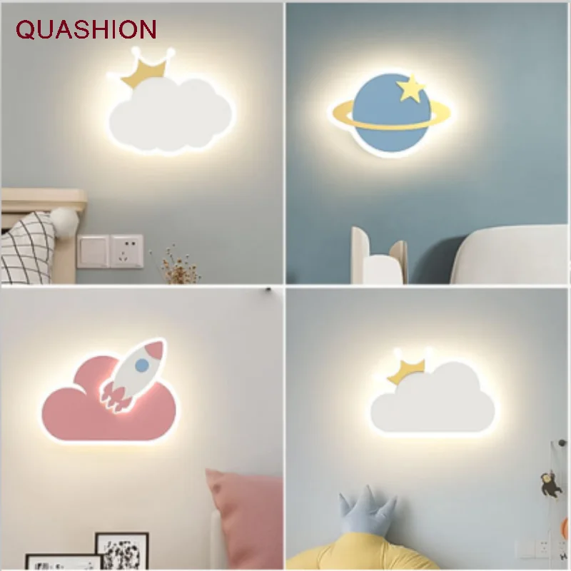 

Kids Room Wall Light Nordic Lovely Cloud Planet Rocket Style Wall Decoration Boys And Girls Lighting Bedroom Beside Lamp