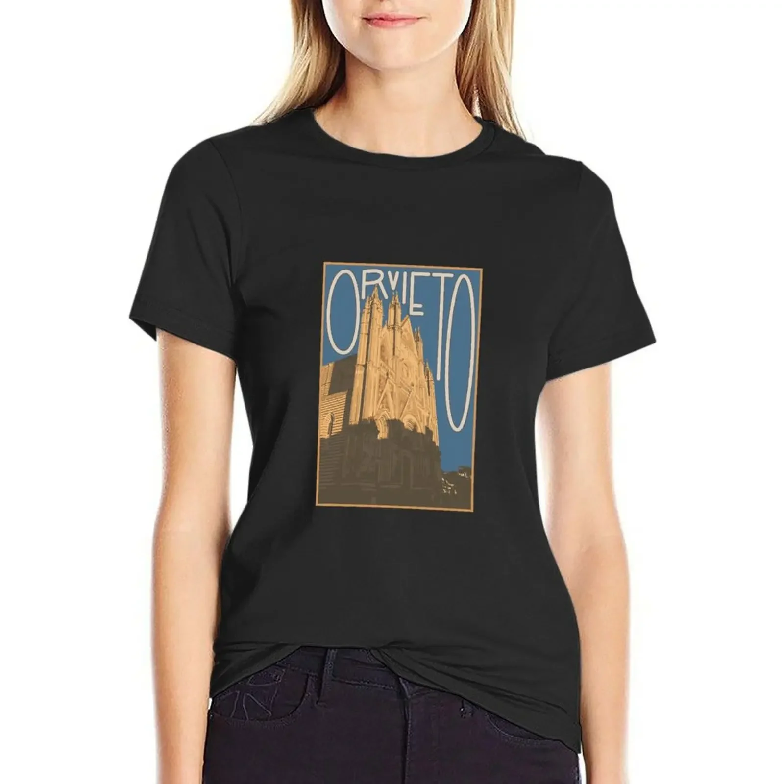 

Orvieto Vintage Postcard T-Shirt blanks tops hippie clothes Summer Women's clothing