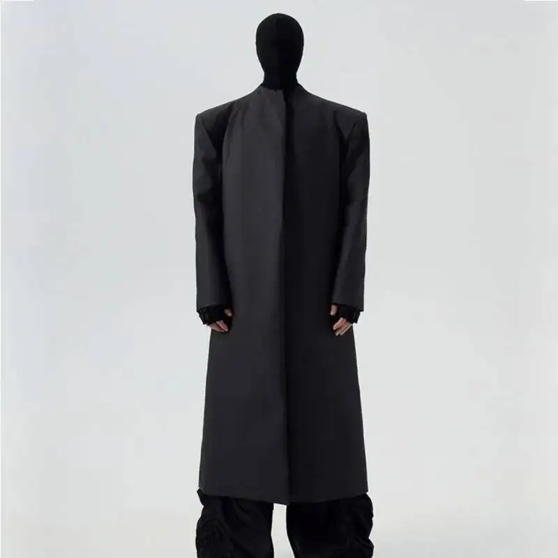 WVGA 秋冬新男性の潮ハイストリートマットコーティングされたデザインダークウェアロングトレンチコートニッチシックカジュアルウインドブレーカー W8645