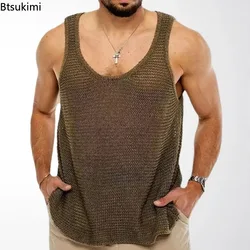 Débardeur sans manches en Viscose pour homme, ample, tricot, gilet de sport, mode, solide, T-shirt, maille respirante, haut de sport, nouvelle collection été 100%