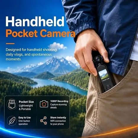 Action Camera Pocket 1080P HD Touch Screen Rotatable 4X Zoom 270° Wifi Camcorder Outdoor Sports Vlog Bicycle Portable DV Bodycam