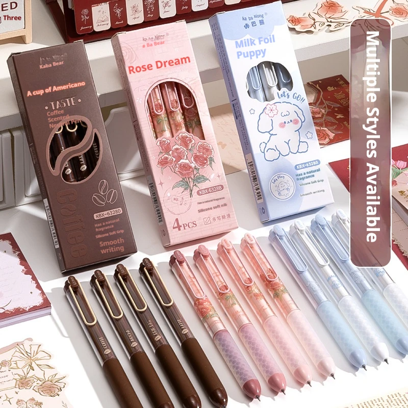 

4 шт. гелевая ручка Rose Dream, быстросохнущая с эстетическим ароматом, гладкая многоразовая ручка-роллер с наконечником ST и большой емкостью для учебы и работы