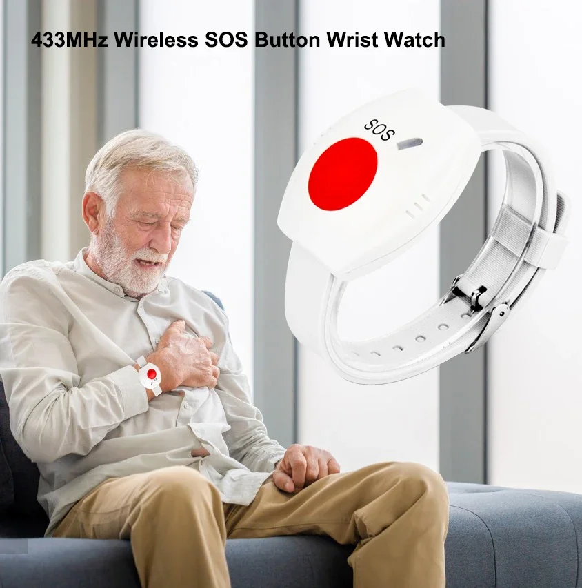 ACJ SOS Noodhorloge Armband Draadloos 433 mhz Paniekknop voor oude mensen Home Security System Wearable Alarmsensor