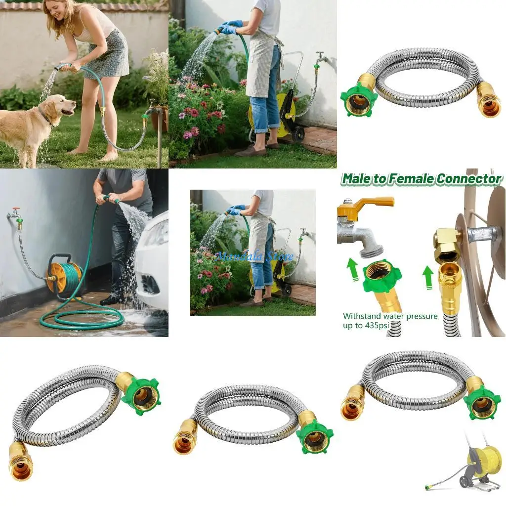 

U2JC Universals Садовый шланг из нержавеющей стали с разъемом «мама-папа» Герметичный 5-футовый гибкий шланг для воды на воздухе