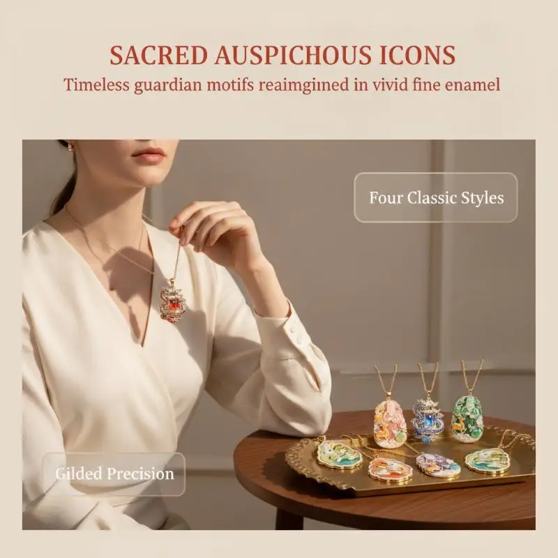 Cartoon Guanyin Pendant Necklace Colorful Enamel Gold Plated Chain Cute Blessing Jewelry for Christmas Gift