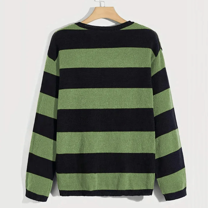 Europe and The United States Men\'s Spring and Autumn Thin Knitwear Hot Selling Striped Pullover Sweater Loose Shoulder Bottoms