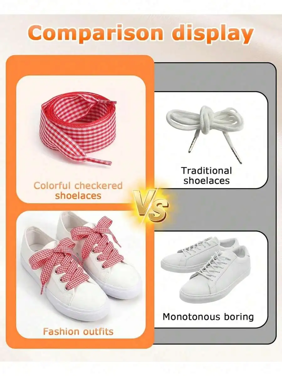 

Plaid Satin Shoelaces For Sneakers And Casual Footwear – Vibrant Checkered Design, Durable Non-Metallic Laces, Stylish Fashion