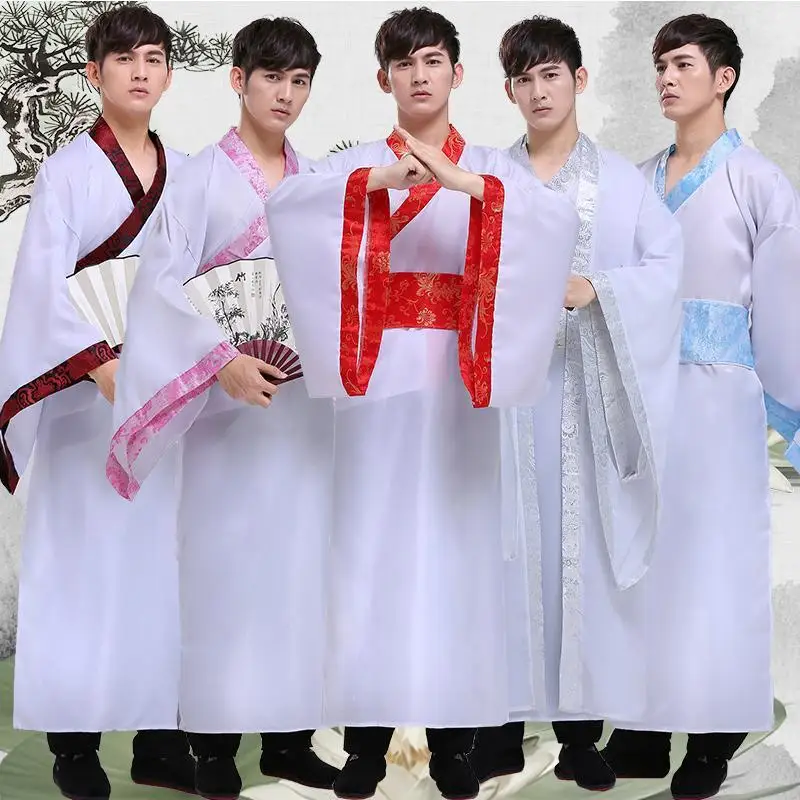 Chinese style men's martial arts retro improved long sleeved Hanfu white two-piece set chinese traditional dress