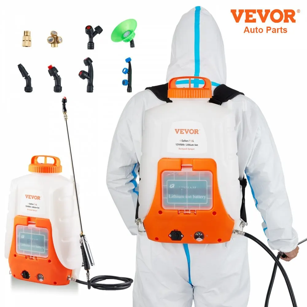 

VEVOR Outdoor Backpack Sprayer Adjustable Pressure 4 Gal Tank Back Pack Sprayer W/Battery Powered for Weeding Spraying Cleaning