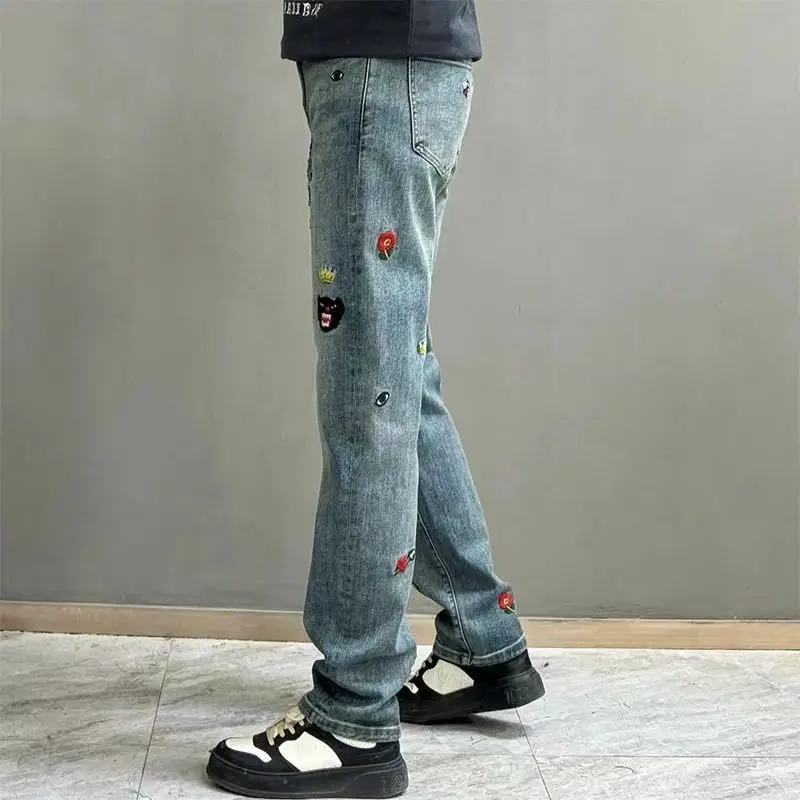 Ropa de lujo para hombre, pantalones informales rectos bordados de gama alta, holgados y versátiles, bonitos, nueva moda 2025, 2025