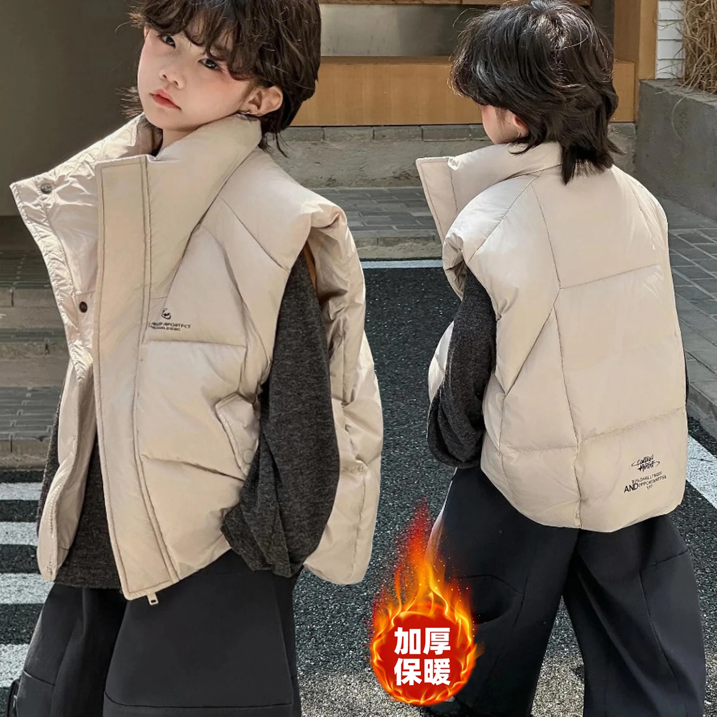 

Boy's Girl's Vest Jacket Autumn Spring Down Waistcoat Children Winter Cotton Stand Collar Sleeveless Coats Kids Fashion Clothes