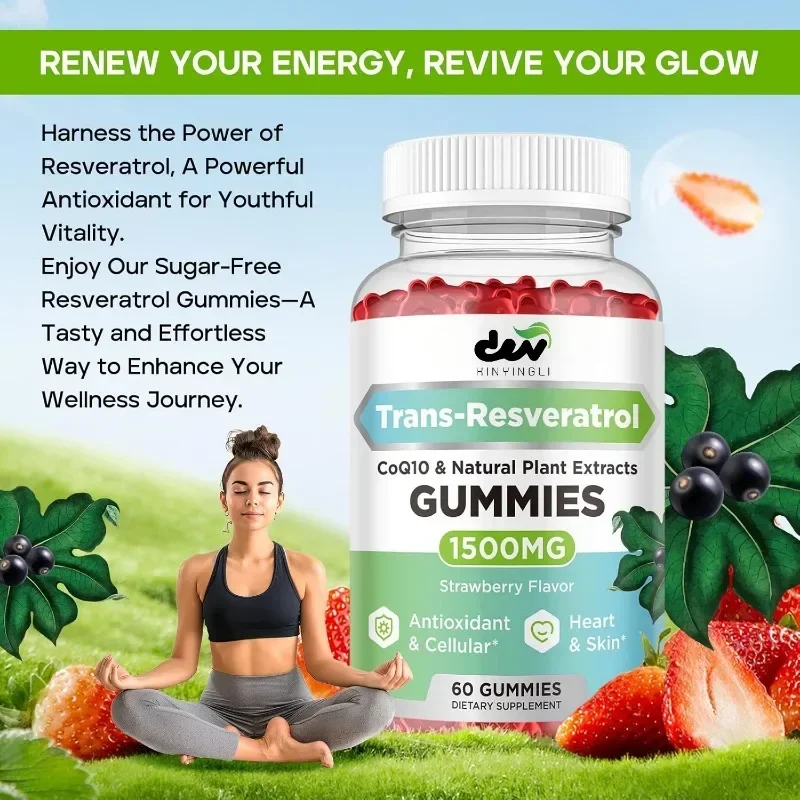 Trans Resveratrol Soft Candy - Contiene Coenzima Q10 y Vitamina C, con antioxidante, inmune, cerebro, articulaciones y beneficios energéticos