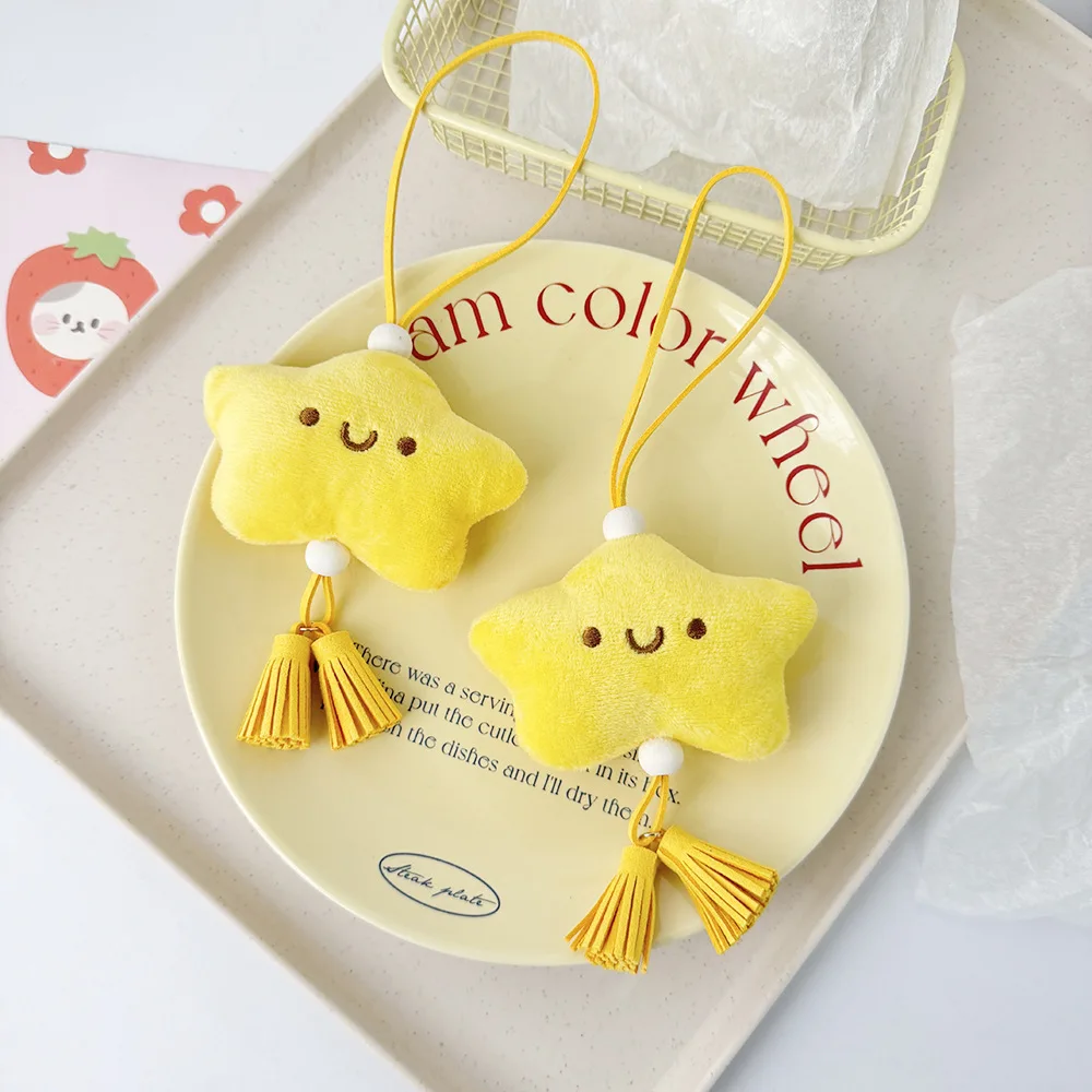 yellow keychain Cute Star Plush Toy Girl Fluffy Soft Backpack Pendant Practical Mini Yellow Charm Keychain Girl Decoration