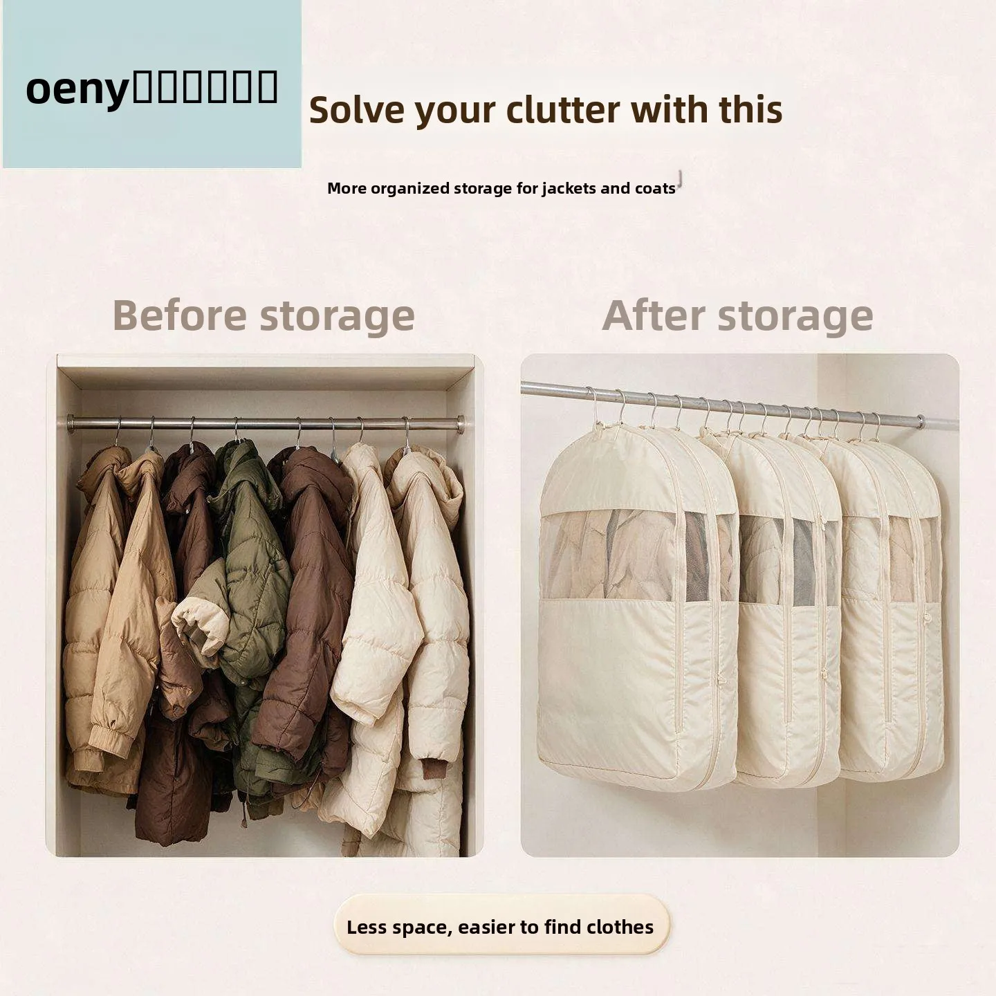 New Upgrade down Jacket Dustproof Cover Storage Bag Transparent Large Hanging Closet Home Use Clothes Compression Organizer