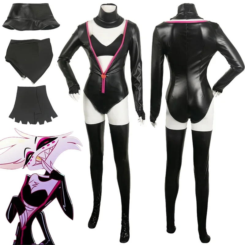 RT01 الملاك الغبار تأثيري الخيال الباروكات الكرتون الجحيم نزل تمويه زي قفازات ربطة القوس فيونكة الوردي الزي النساء هالوين لعب الأدوار C * JK2