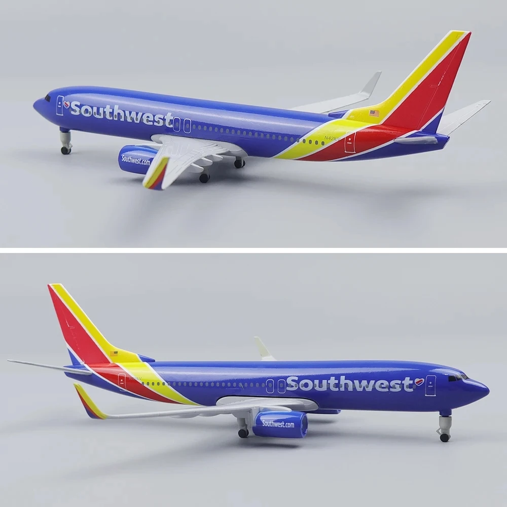 Diecast Plane Model Toy Airplane for Southwest Airlines Boeing 737 B737 Die-cast Metal Airplane Model with Landing Gear 20cm
