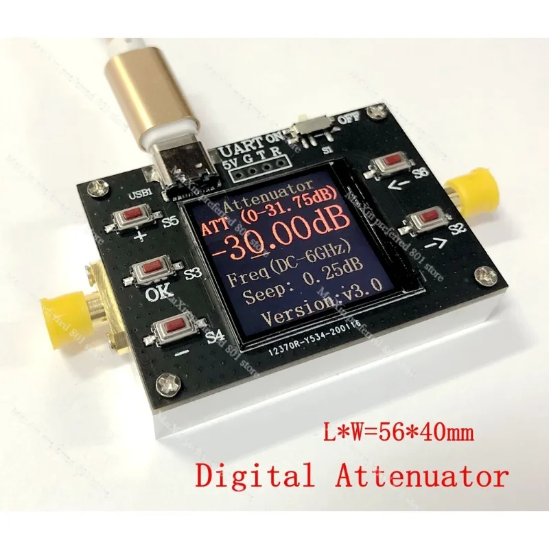 TYPE-C 6G digital programmable RF attenuator 30DB TFT display CNC shell supports communication