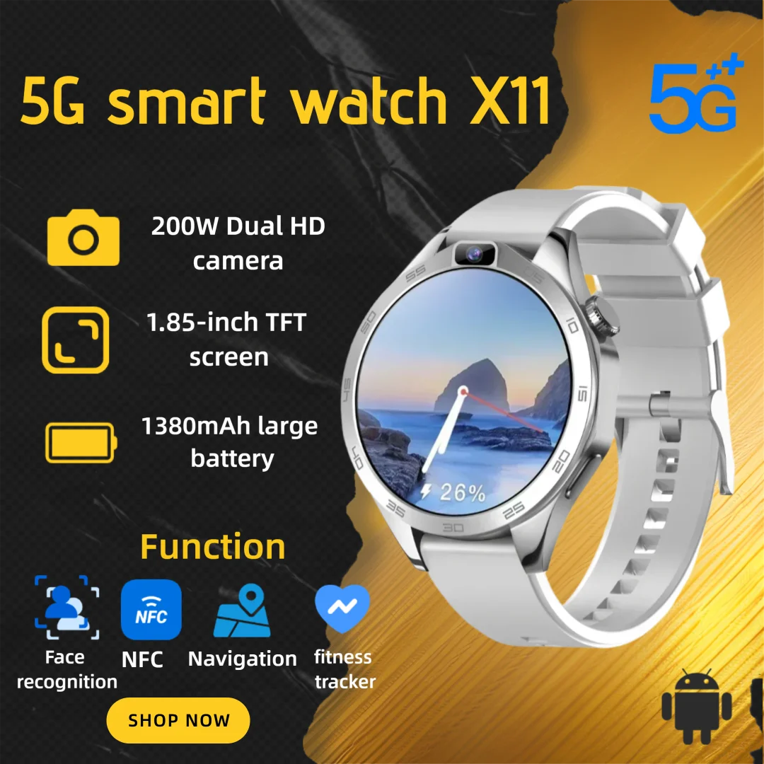 

1,85-дюймовые умные часы X11 4G Android, аккумулятор 1380 мАч, 200 Вт, двойная HD-камера, GPS, Wi-Fi, загрузка сердечного ритма, умные часы с приложением