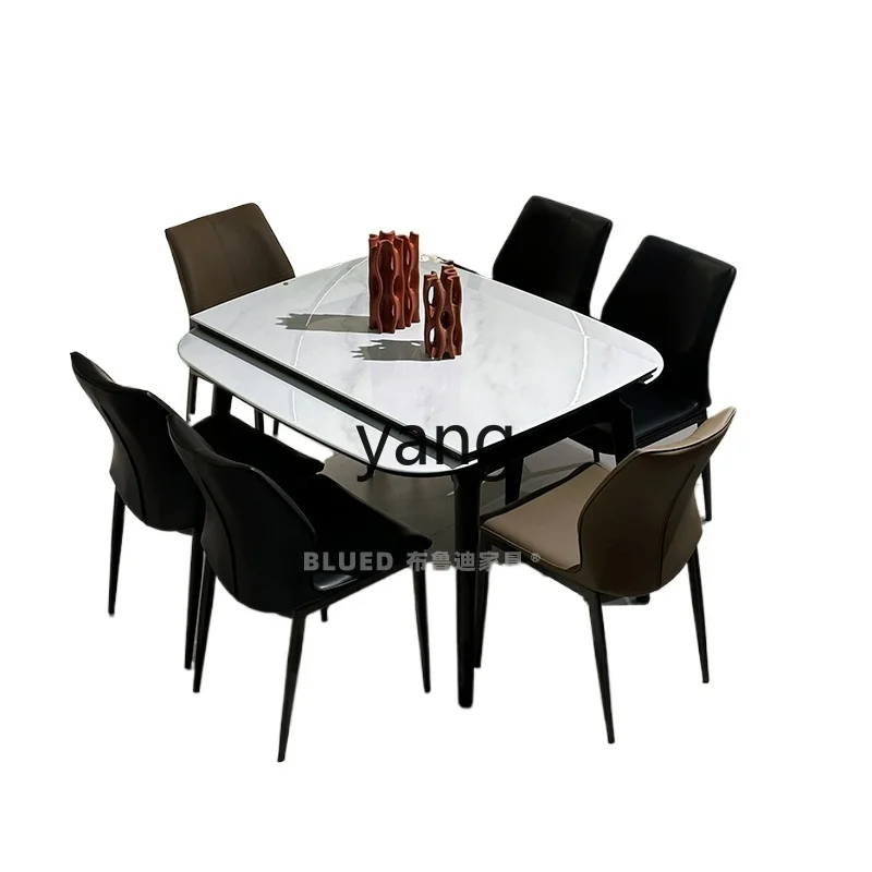 

LH telescopic dining table rectangular solid wood folding rock slab push-pull modern simplicity