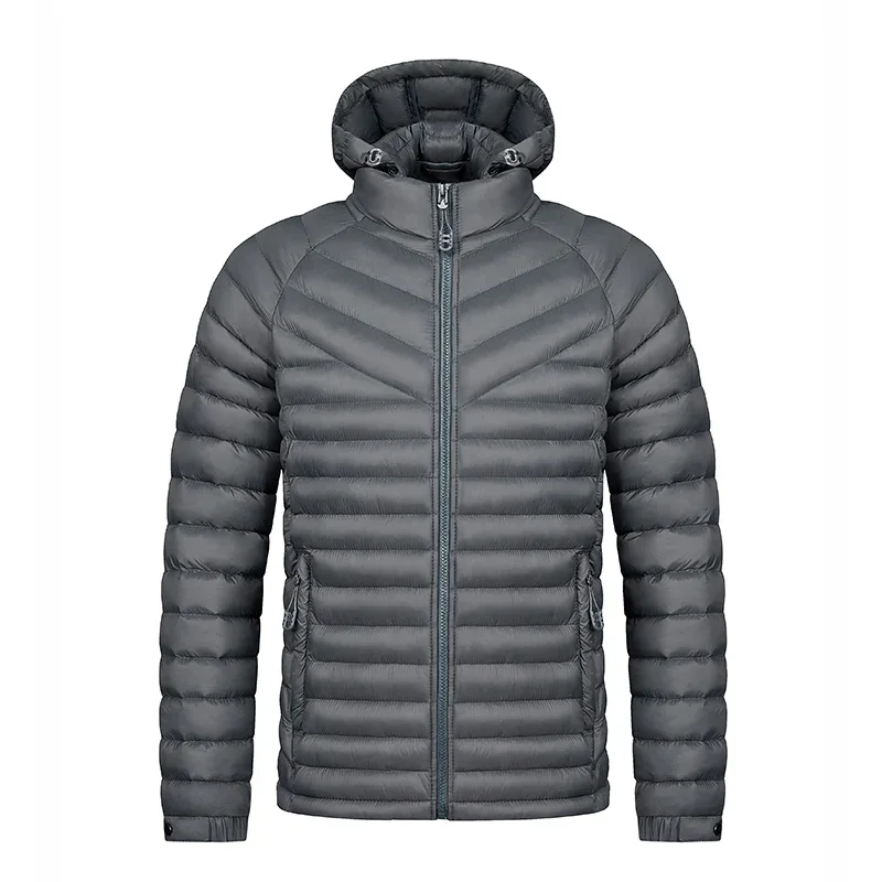 

Men's Fashion Quilted Puffer Jacket with Stand Collar, Detachable Hood Coat, Slim Fit Warm Outerwear for Street Style 9-555